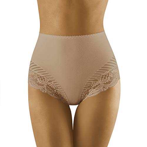 Wolbar Dame Slip Unterhose Netz Streifen Musterlos Unterwäsche WB436, Beige,M von Wolbar