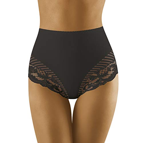 Wolbar Dame Slip Unterhose Netz Streifen Musterlos Unterwäsche WB436, Schwarz,L von Wolbar