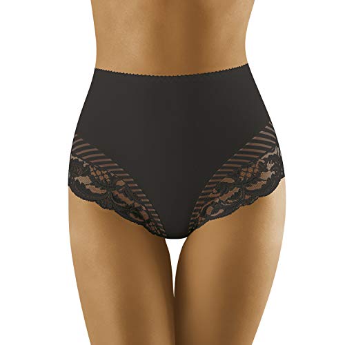 Wolbar Dame Slip Unterhose Netz Streifen Musterlos Unterwäsche WB436, Schwarz,XL von Wolbar