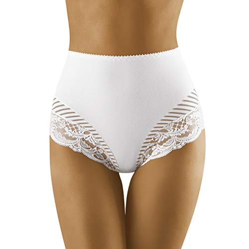 Wolbar Dame Slip Unterhose Netz Streifen Musterlos Unterwäsche WB436, Weiß,XL von Wolbar
