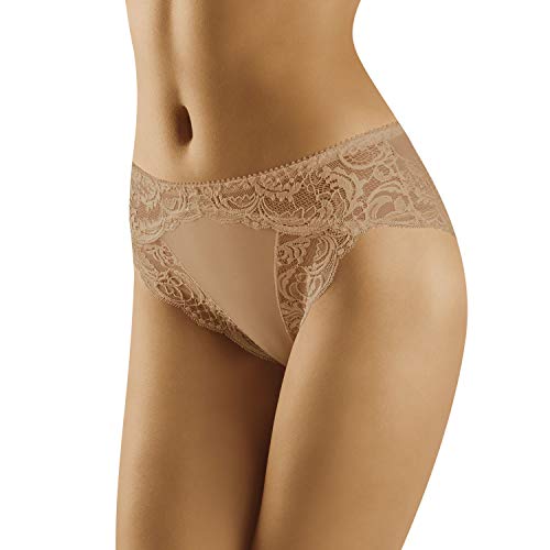 Wolbar Dame Slip Unterhose Spitze Gemmustert Unterwäsche WB433, Beige,S von Wolbar