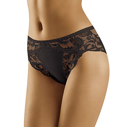 Wolbar Dame Slip Unterhose Spitze Gemmustert Unterwäsche WB433, Schwarz,L von Wolbar