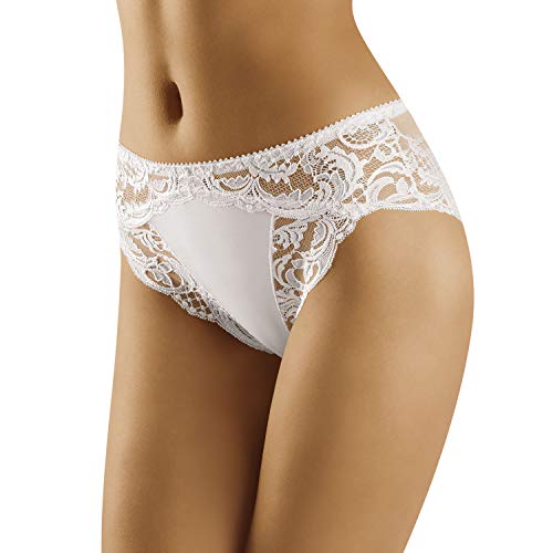 Wolbar Dame Slip Unterhose Spitze Gemmustert Unterwäsche WB433, Weiß,M von Wolbar