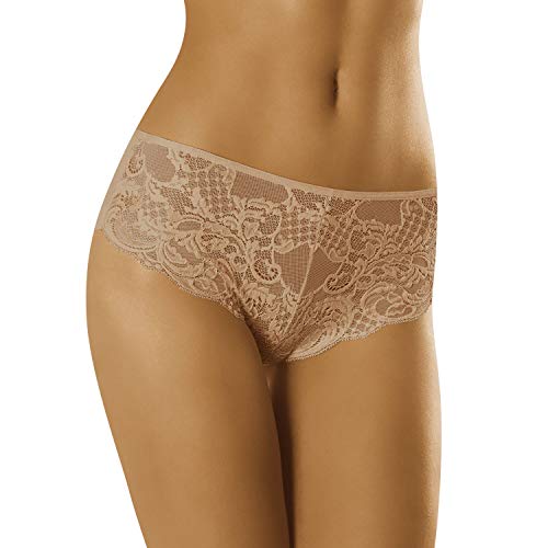 Wolbar Dame Slip Unterhose Tüllnetz Spitze Unterwäsche Navi WB429, Beige,S von Wolbar