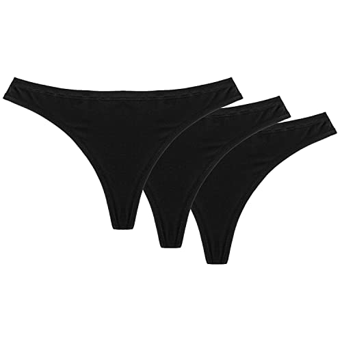 Wolbar Dame String 3Er Pack Musterlos Glatt Bund Unterwäsche WB159, Schwarz,L von Wolbar