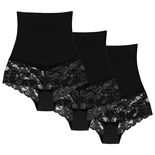Wolbar Miederslip Damen Slips 3Er Pack Panties Höschen Hohe Taille Hipster Slip Figurformende Bauchkontrolle Shapewear Seamless Nahtlose, Schwarz,S von Wolbar