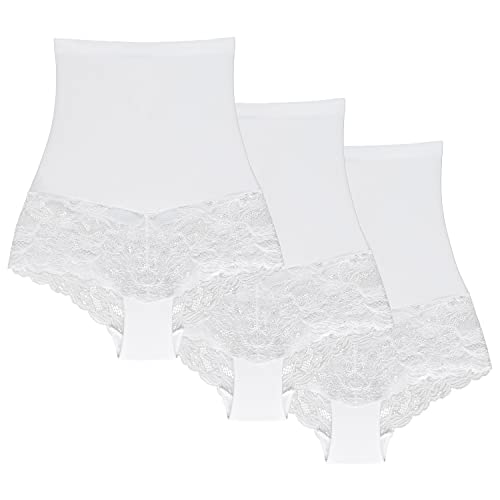 Wolbar Damen Hipster 3Er Pack Slip Spitze Miederslip Hohe Taille Figurformende WB183, Weiß,L von Wolbar