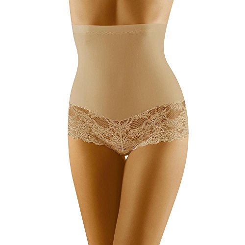 Wolbar Damen Hipster Slip Spitze Miederslip Hohe Taille Figurformende WB183, Beige,M von Wolbar