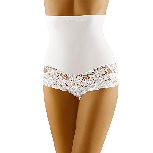 Wolbar Damen Hipster Slip Spitze Miederslip Hohe Taille Figurformende WB183, Weiß,L von Wolbar