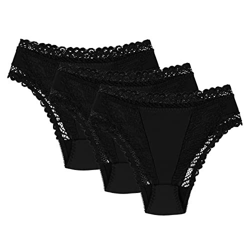 Wolbar Damen Maxi-Slip Mit Hoher Taille 3-Er Pack Komfortabel Unterwäsche Spitze WB55, Schwarz,XL von Wolbar