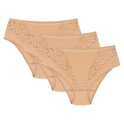 Wolbar Damen Maxi-Slip Mit Spitzeneinsatz 3-Er Pack Komfortabel Elegant Unterwäsche WB51, Beige,L von Wolbar