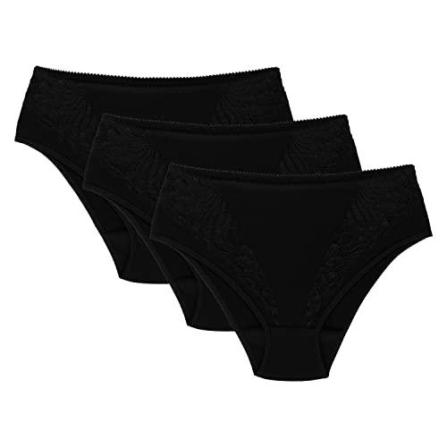 Wolbar Damen Maxi-Slip Mit Spitzeneinsatz 3-Er Pack Komfortabel Elegant Unterwäsche WB51, Schwarz,XL von Wolbar