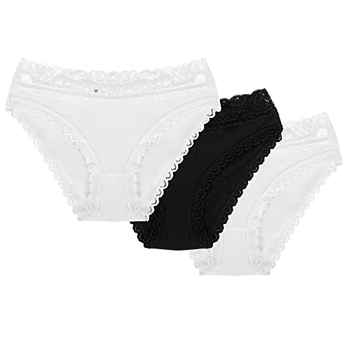 Wolbar Damen Mini-Slip 3-Er Pack Spitze Klassisch Elegant Sinnlich WB158, Weiß-Weiß-Schwarz,L von Wolbar