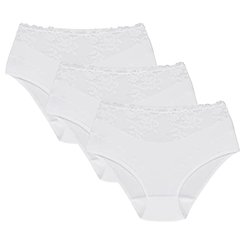 Wolbar Damen Slip 3-Er Pack Unterhose Unterwäsche Baumwolle Spitze WB415, Weiß,L von Wolbar