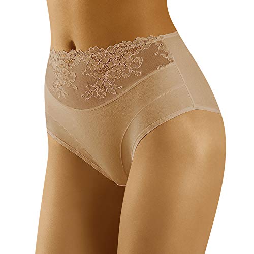 Wolbar Damen Slip Unterhose Unterwäsche Baumwolle Spitze WB415, Beige,L von Wolbar