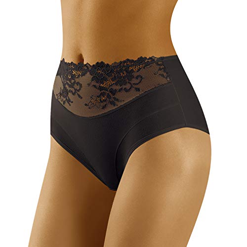 Wolbar Damen Slips Panties Höschen Hohe Taille Slips Hoher Taillenslip, Bauchkontrolle Spitzenhöschen Hohe Taille Unterhosen WB415, Schwarz,XL von Wolbar