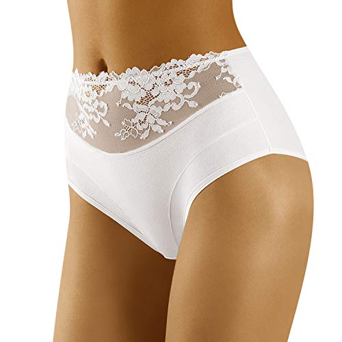 Wolbar Damen Slips Panties Höschen Hohe Taille Slips Hoher Taillenslip, Bauchkontrolle Spitzenhöschen Hohe Taille Unterhosen WB415, Weiß,XL von Wolbar
