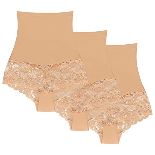 Wolbar Miederslip Damen Slips 3Er Pack Panties Höschen Hohe Taille Hipster Slip Figurformende Bauchkontrolle Shapewear Seamless Nahtlose, Beige,M von Wolbar