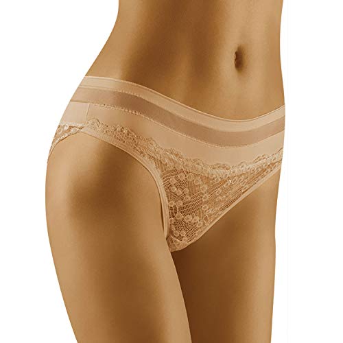 Wolbar WB404 Dame Slip Unterhose Unterwäsche Normaler Bund, Beige,Small von Wolbar