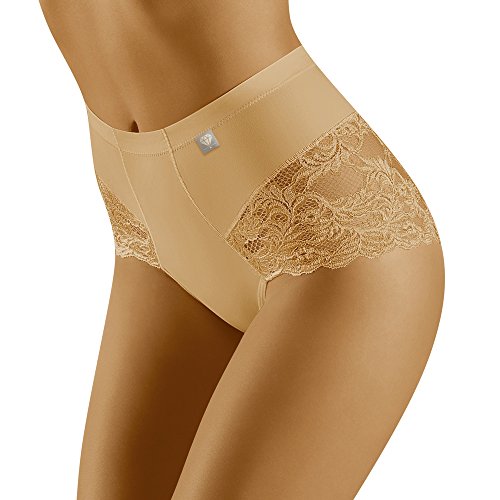 Wolbar WB406 Dame Unterhose Slip Hoher Bund Spitze Unterwäsche, Beige,XL von Wolbar