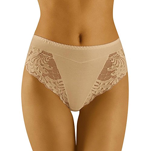 Wolbar Damen Slips Spitze Hoher Bund Unterhose WB408, Beige,M von Wolbar