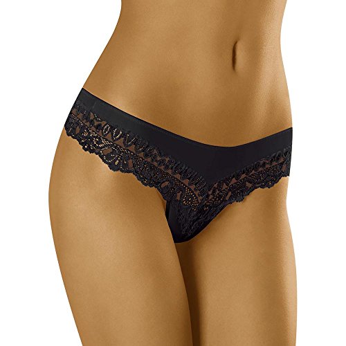 Wolbar WB409 Damen Strings Spitze Unterhose Tanga Normaler Bund, Schwarz,Medium von Wolbar