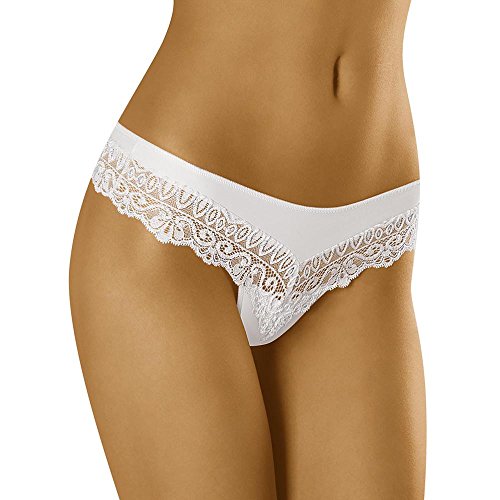 Wolbar Damen Sexy Shorts-Strings Spitze Miederslip Slips Mit Tiefer Hüftlinie WB409, Weiß,M von Wolbar