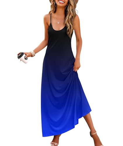 Wolddress Damen-Sommerkleid 2024, lässig, ärmellos, Übergröße, locker, einfarbig, lang, Sommer, Strand, Maxikleid mit Taschen, Größe S-5XL, schwarz blau, 3X-Groß von Wolddress