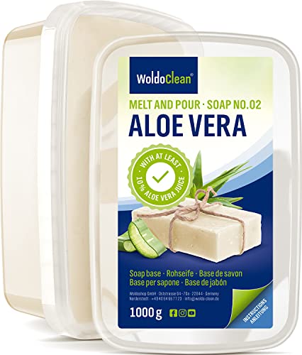 Glycerinseife transparent mit Aloe Vera zum Selber machen - 1kg für Kinder & Erwachsene Verpackung Mikrowelle geeignet von WoldoClean