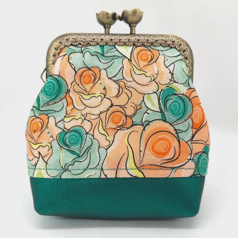 Damen Clipbörse Stoff Portemonnaie Frau Geldbörse Floral Geldbeutel Täschchen Münzbeutel Blumen von WoleaHandmade