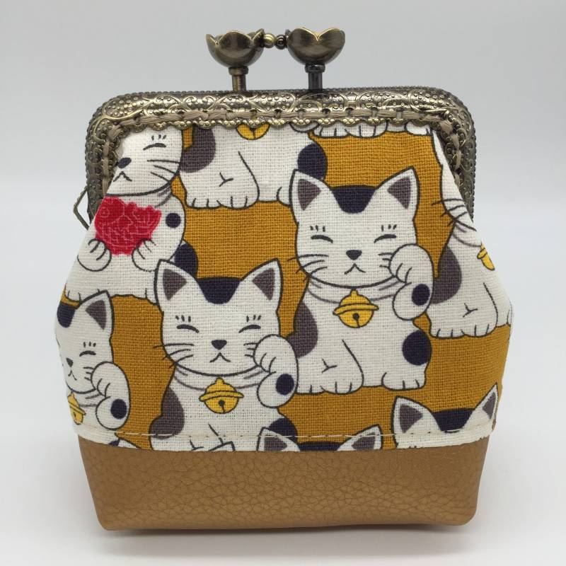 Damen Clipbörse Stoff Portemonnaie Mädchen Frau Täschchen Münzenbörse Katze Kater von WoleaHandmade