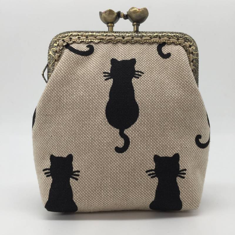 Damen Clipbörse Stoff Portemonnaie Mädchen Frau Täschchen Münzenbörse Katze Kater von WoleaHandmade