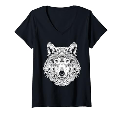 Damen Wolf T-Shirt mit V-Ausschnitt Damen Wolf T-Shirt mit V-Ausschnitt von Wolf Co.