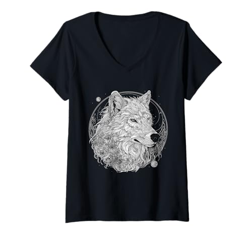 Damen Wolf T-Shirt mit V-Ausschnitt Damen Wolf T-Shirt mit V-Ausschnitt von Wolf Co.