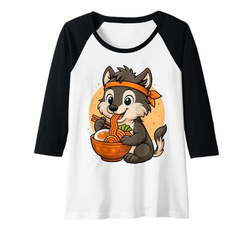 Damen Kawaii Wolf Eating Ramen Grafik Japanischer Wolf Grafik Raglan Damen Kawaii Wolf Eating Ramen Grafik Japanischer Wolf Grafik Raglan von Wolf Eating Ramen Funny Japanese Kawaii Design