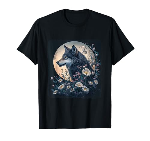 Wolf Blumen Frauen Vollmond Kinder Floraler Wolf T-Shirt Wolf Blumen Frauen Vollmond Kinder Floraler Wolf T-Shirt von Wolf Geschenke Für Damen Mädchen
