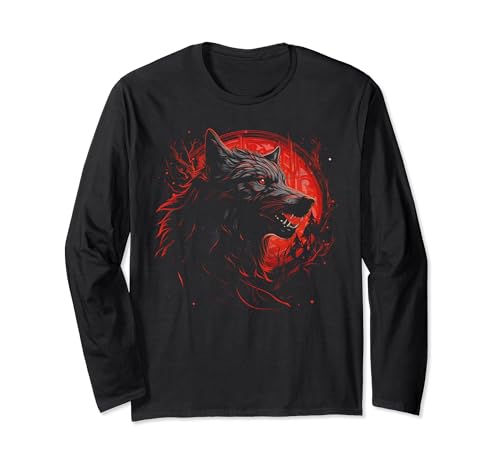 Wolf heult bei Halbmond Gothic Damen Alaskan Wildlife Langarmshirt Wolf heult bei Halbmond Gothic Damen Alaskan Wildlife Langarmshirt von Wolf Howl - National Park Wildlife Apparel