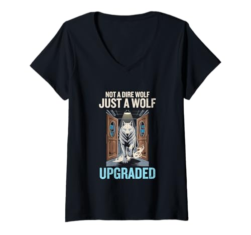 Damen Kein Schreckenswolf, nur EIN Wolf, der zu einem Wildliebhabe T-Shirt mit V-Ausschnitt Damen Kein Schreckenswolf, nur EIN Wolf, der zu einem Wildliebhabe T-Shirt mit V-Ausschnitt von Wolf Humor Fans Starke Tierliebhaber Grafik