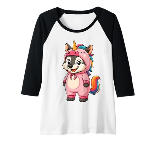 Damen Kawaii Wolf im Einhorn Kostüm für Mädchen Kinder Einhorn Liebhaber Raglan Damen Kawaii Wolf im Einhorn Kostüm für Mädchen Kinder Einhorn Liebhaber Raglan von Wolf In Unicorn Costume Kawaii Design