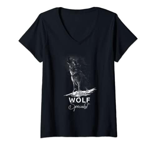 Damen Zertifizierter Wolf-Spezialist T-Shirt mit V-Ausschnitt von Wolf Lover Kids Women Men