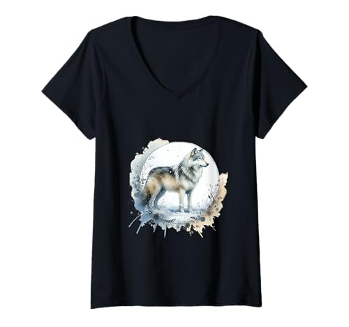 Damen Winter Schnee Wolf Wölfe Märchen T-Shirt mit V-Ausschnitt Damen Winter Schnee Wolf Wölfe Märchen T-Shirt mit V-Ausschnitt von Wolf Märchen Märchenfigur