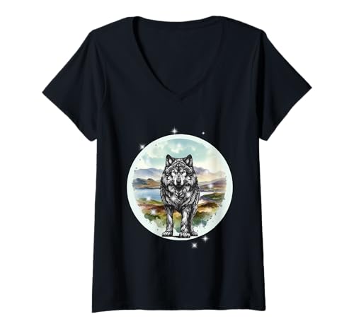 Damen Wolf Natur Wölfe Naturliebhaber Wildtiere Märchenfigur Kind T-Shirt mit V-Ausschnitt Damen Wolf Natur Wölfe Naturliebhaber Wildtiere Märchenfigur Kind T-Shirt mit V-Ausschnitt von Wolf Märchen Märchenfigur