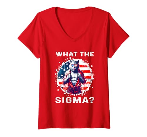 Damen Amerikanisches Sigma Wolfshemd Was das Sigma Ironic Meme T-Shirt mit V-Ausschnitt Damen Amerikanisches Sigma Wolfshemd Was das Sigma Ironic Meme T-Shirt mit V-Ausschnitt von Wolf Sigma Shirt Was das Sigma Ironic Meme Shirt