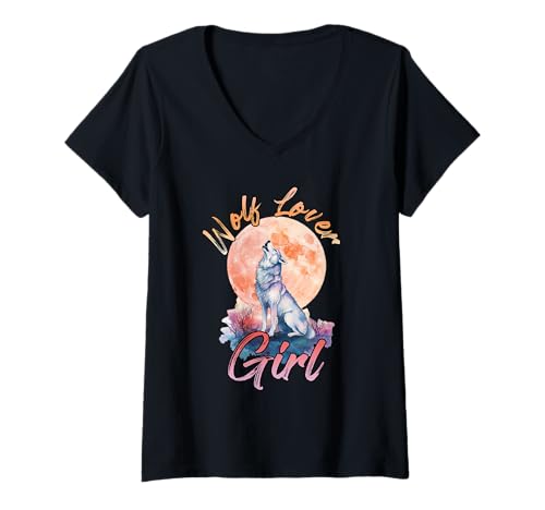 Damen Alpha Wölfe WOLF LOVER GIRL Lustiges Wolfsrudel T-Shirt mit V-Ausschnitt Damen Alpha Wölfe WOLF LOVER GIRL Lustiges Wolfsrudel T-Shirt mit V-Ausschnitt von Wolf T-Shirt Wölfe Kostüm Wolfsrudel Wolf Spirit