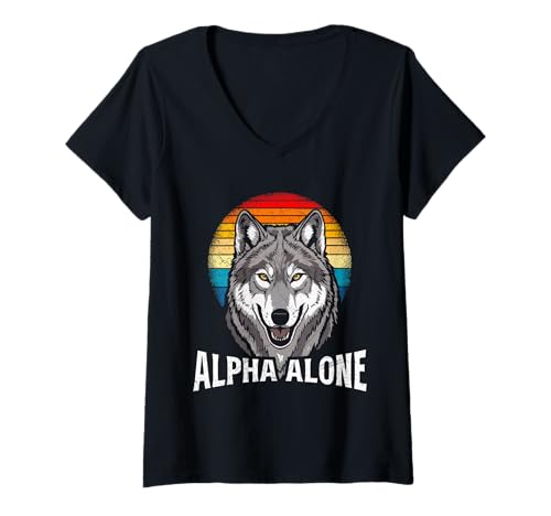 Damen Alpha Wolf EINSAMER WOLF Kostüm Lustiges Wölfe T-Shirt mit V-Ausschnitt Damen Alpha Wolf EINSAMER WOLF Kostüm Lustiges Wölfe T-Shirt mit V-Ausschnitt von Wolf T-Shirt Wölfe Kostüm Wolfsrudel Wolf Spirit