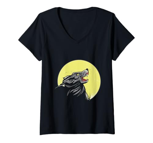 Damen Alpha Wolf WÖLFE Kostüm Wolfsrudel Lustiges Wolf Spirit T-Shirt mit V-Ausschnitt Damen Alpha Wolf WÖLFE Kostüm Wolfsrudel Lustiges Wolf Spirit T-Shirt mit V-Ausschnitt von Wolf T-Shirt Wölfe Kostüm Wolfsrudel Wolf Spirit