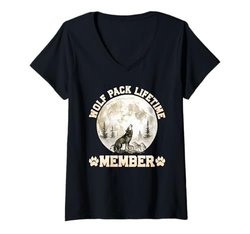 Damen Alpha Wolf WOLF PACK LIFETIME MEMBER Lustig Wölfe T-Shirt mit V-Ausschnitt Damen Alpha Wolf WOLF PACK LIFETIME MEMBER Lustig Wölfe T-Shirt mit V-Ausschnitt von Wolf T-Shirt Wölfe Kostüm Wolfsrudel Wolf Spirit