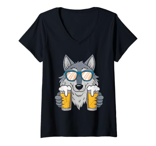 Damen Biertrinker WOLF Kostüm Wolfsrudel Lustiges Wölfe T-Shirt mit V-Ausschnitt Damen Biertrinker WOLF Kostüm Wolfsrudel Lustiges Wölfe T-Shirt mit V-Ausschnitt von Wolf T-Shirt Wölfe Kostüm Wolfsrudel Wolf Spirit