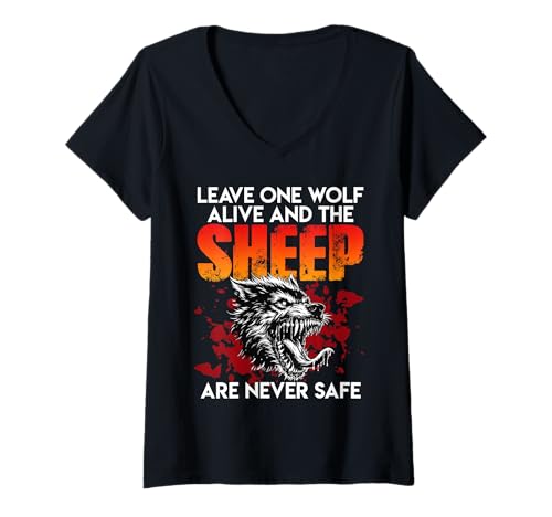 Damen Jäger LEAVE ONE WOLF ALIVE SHEEP IS NEVER SAFE Wölfe T-Shirt mit V-Ausschnitt Damen Jäger LEAVE ONE WOLF ALIVE SHEEP IS NEVER SAFE Wölfe T-Shirt mit V-Ausschnitt von Wolf T-Shirt Wölfe Kostüm Wolfsrudel Wolf Spirit