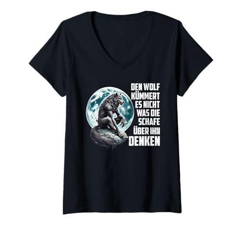Damen Wölfe DEN WOLF KÜMMERT ES NICHT WAS SCHAFE DENKEN Wolf T-Shirt mit V-Ausschnitt Damen Wölfe DEN WOLF KÜMMERT ES NICHT WAS SCHAFE DENKEN Wolf T-Shirt mit V-Ausschnitt von Wolf T-Shirt Wölfe Kostüm Wolfsrudel Wolf Spirit